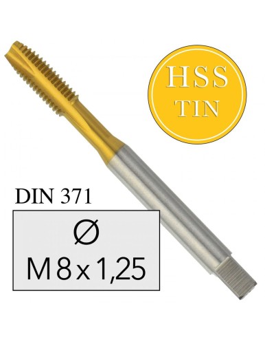 M8x1,25 Gwintownik Maszynowy HSS TIN DIN 371 Prosty